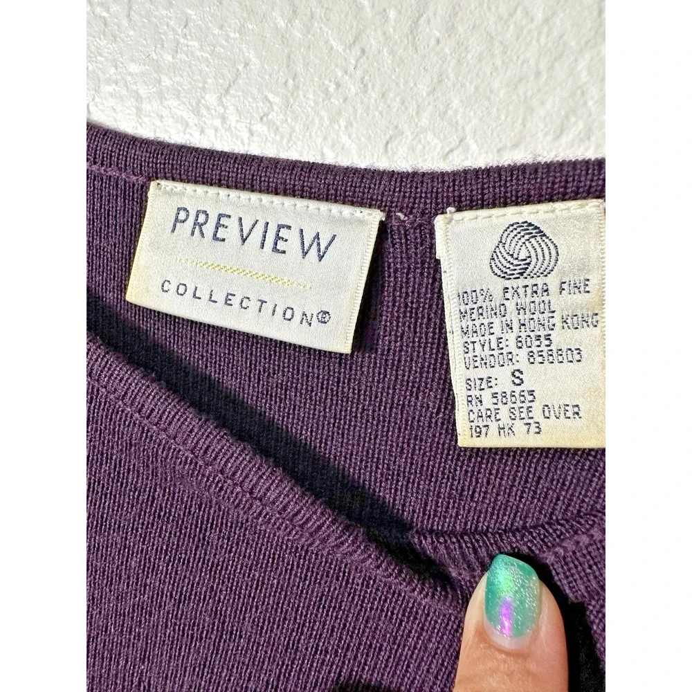 Vtg Preview Collection 100% Extra Fine Merino Wool Dress Cardigan Set Women’s S